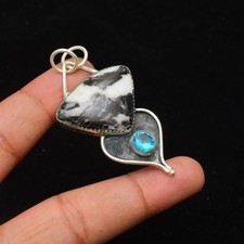 Pendentif bijou en argent sterling 925 fait main avec pierre précieuse en...