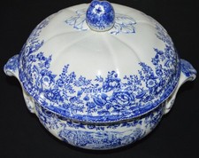 Ancienne soupière de service LUNEVILLE KG repas champêtre bleu Jouy vintage