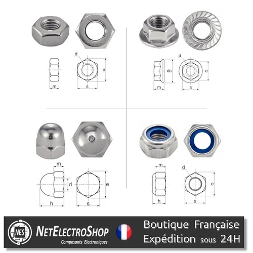Ecrous hexagonaux inox - hexagonaux, hu