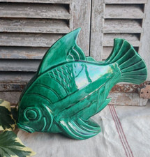 ANCIEN POISSON CERAMIQUE LEJAN VERT ART DECO