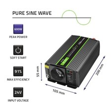 Convertisseur de tension Qoltec Monolith 300W, 600W, 24V à 230V, sinus pur