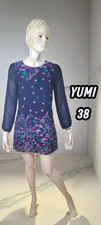 Yumi Taille 38  Superbe robe doublée bleue manches longues en polyester