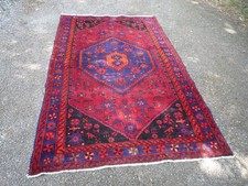 Tapis oriental noué main rouge et bleue (H)