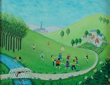 Tableau Moderne Thérèse POUGET La Ronde Enfantine paysage Naïf Cannes