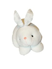 Ancienne peluche Doudou tissu lapin blanc imprimé Noeuds Nounours 16 cm