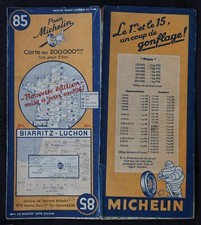 Carte MICHELIN 85 BIARRITZ LUCHON 1947 Guide Bibendum pneu tyre map