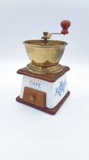 Joli Ancien Moulin à café porcelaine Bois métal doré 11,7 x 11,7 cm Déco florale