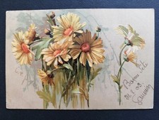 Carte Postale Ancienne de 1903 Signée FANTAISIE Gaufrée BOUQUETS de MARGUERITES