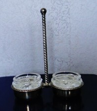 PORTE BOUGIE METAL ARGENTE POUR 2 BOUGIES  SUPPORT EN VERRE MOULE