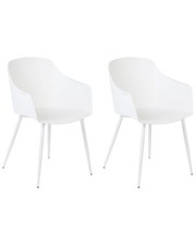 Lot de 2 Chaises de Repas en Matière Synthétique Blanches à Accoudoirs Fonda