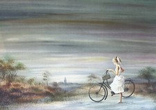 Bernard Charoy-Lithographie signée, épreuve d’artiste de 1975 “La Bicyclette”