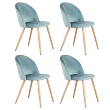 Lot de 4 Chaises de Salle à Manger Rétro Fauteuil Chaises en Tissu Velours Vert
