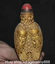 3.2 "Chine rare vieux glacé jaune 2 Koi carpe poisson nasal pot de fumée