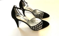 Vintages Escarpins Avec Bride en Cuir Et Daim Noir - des années 80- EdmondK - 40