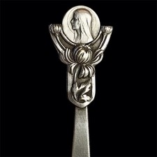 ancien Art Nouveau Coupe Papier Décor Floral Et Profil De La Vierge / Apparition