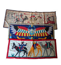 Lot 3 tapisseries vintage Égypte art populaire tribal décoration murale ethnique
