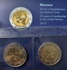 Lot de Deux Pièce 2 Euros MONACO Commémorative  2013 Admission À L’ONU