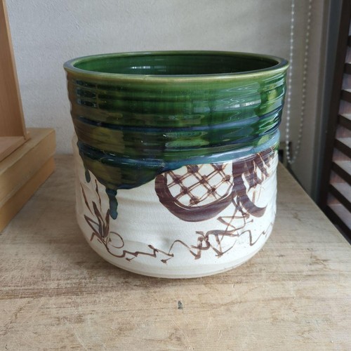 Antique oribe pottery brazier - oribe,