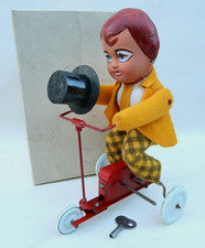 Pintel Le Clown au Scooter 22Cm Jouet Mecanique Fonctionne Etat Neuf +Boite 1950