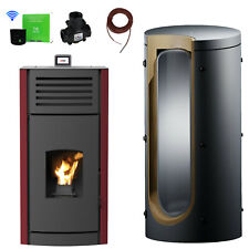 A + Robin Wood Enya Aqua Poêle à Pellets Rouge Chaudière 12 Kw Complet + Wifi