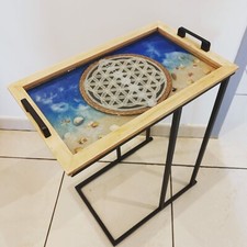 Table d'appoint plateau amovible intérieur resine avec Fleur de Vie Fait main 