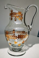 Splendide et grand pichet en cristal taillé décor floral à l’or