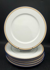 6 ASSIETTES PLATES D28 PORCELAINE APILCO PHILIPPE DESHOULIERES FILET JAUNE BLEU