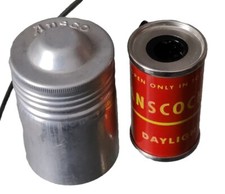 Boite metal ancienne Ansco années 1950 pellicule photo alluminium 