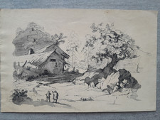 dessin ancien 19ème paysage