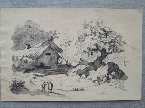 Dessin ancien 19ème paysage - dessin,