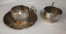 ANCIENNE 2 JOLIES TASSES 1 SOUCOUPE EN ARGENT ou AUTRE Christofle