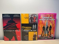 Lot de 3 VHS action: Le Masque de Zorro, Chapeau Melon & bottes de cuir, Charlie