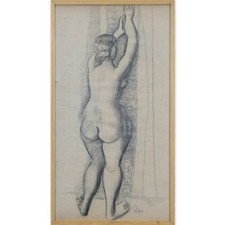 LATAPIE Louis (1891-1972) "Nu au mur" Gd Dessin Cray/Pap-Signé/64,5 x 34 cm-cdre