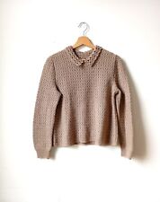 Pull beige à col Claudine au crochet vintage fait main L