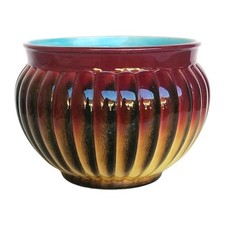 ANCIEN CACHE POT EN CÉRAMIQUE ÉMAILLÉE SARREGUEMINES ART DÉCO 