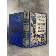 Jules Verne Mathias Sandorf 1885 Hetzel Cartonnage spécial bleu à la bannière ar