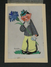 Dessin original à la gouache, maquette carte postale Bernard Aldebert "Le bluet"