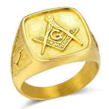 BAGUE CHEVALIERE FRANC-MAÇON symbole maçonnique, métal doré, taille 9,5