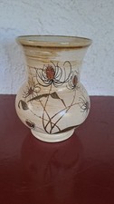 Poterie artisanale française – Vase en grès émaillé – décor de chardons – signé