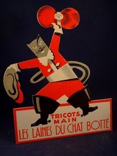 Ancien rare présentoir carton publicitaire PLV Les laines du Chat Botté Tricots 