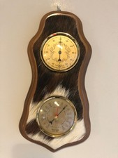 Baromètre et thermomètre Vintage - en bois et peau de chèvre - style montagne