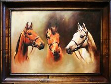 Chevaux - Peinture À L'Huile Peint à la Main Cadre Signé 84x63cm Murale Déco