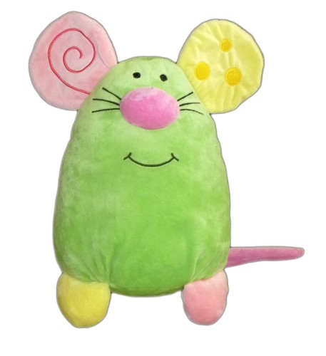Peluche souris verte - rose, et