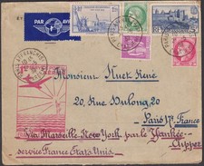 ✈ 1939 FRANCE–USA VIA YANKEE CLIPPER AFFRANCHISSEMENT CARCASSONNE NEW YORK