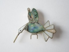 Broche Pendant Kolibri Du Mexique En Alpaga Abalone Nacre 9,6 G/5,5 X 5,0 Cm