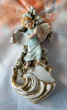 ANCIEN Bénitier MURAL Ange PUTTO EN PORCELAINE FONT ANGEL HOLY Début XXème
