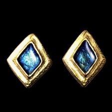 Clips boucles d'oreille Signé Valérie Viloin Labbé Paris Métal Doré Émaillé Bleu