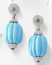 Boucles d'oreilles femme bleu turquoise pendant bijoux argent 925 blanc cz ve...