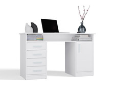 BDW - Bureau avec Rangement, 125 x 55 x 75 cm, 4 Tiroirs, Niche, Placard, ADA