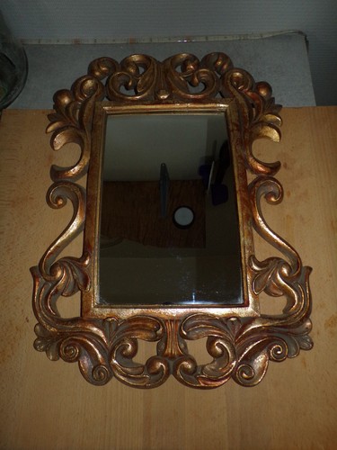 Miroir effet bois - doré, avec